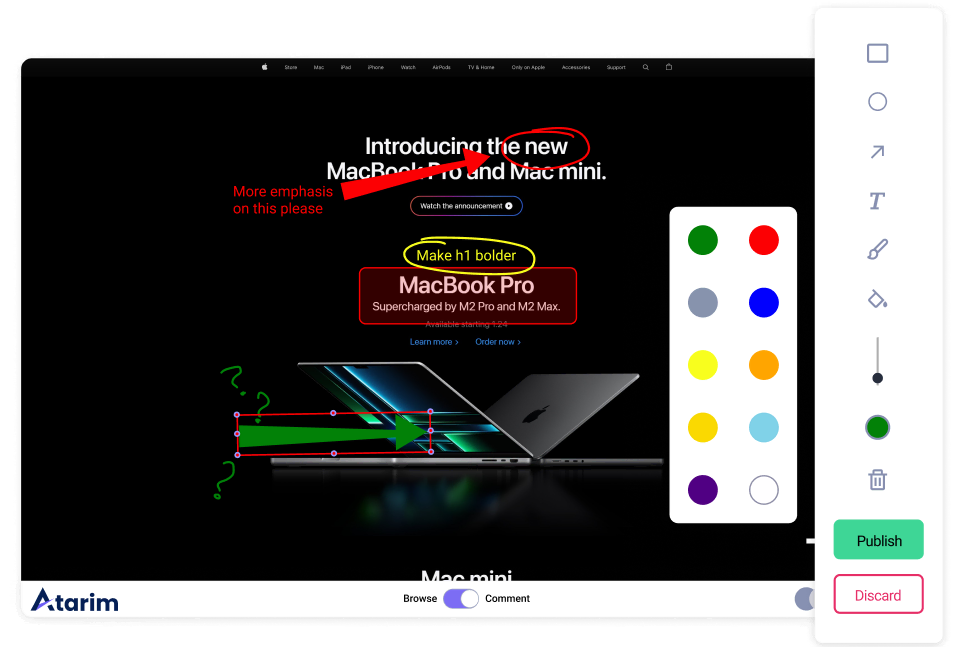 Atarim point and click collaboration in real time