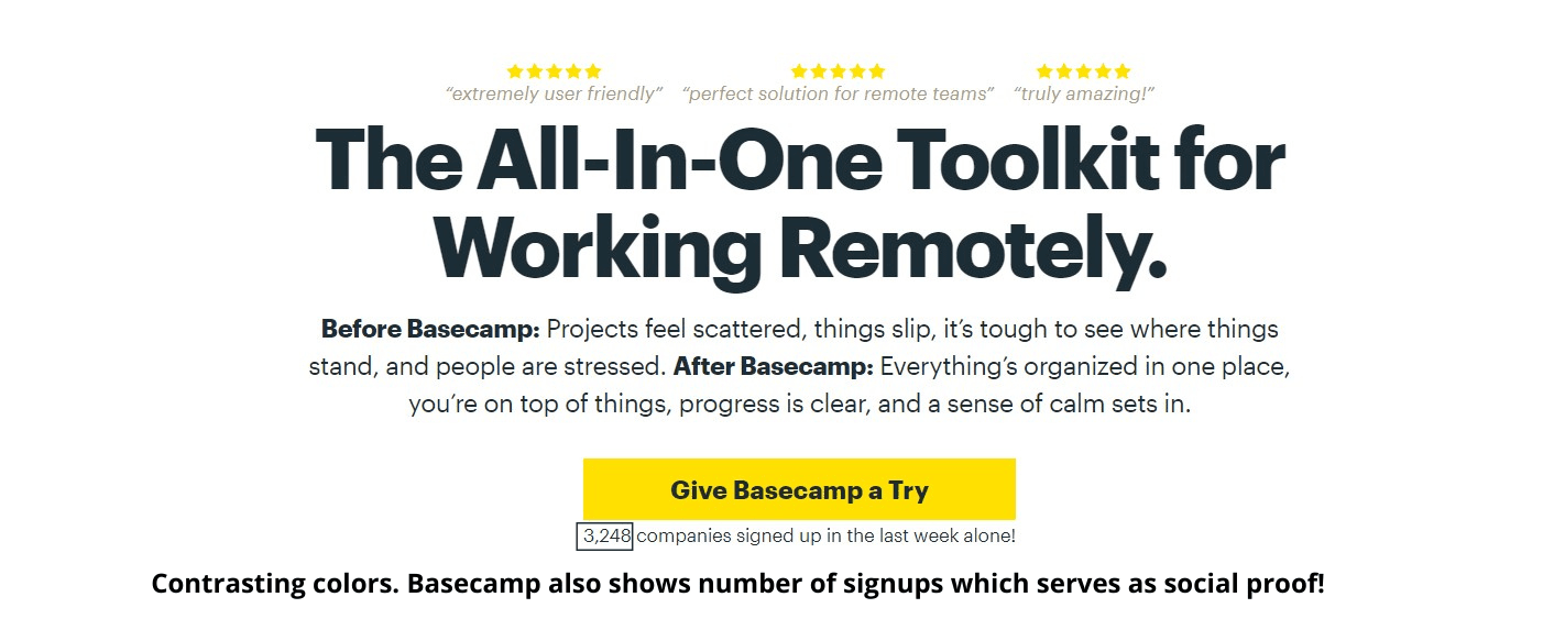 cta example on landing page