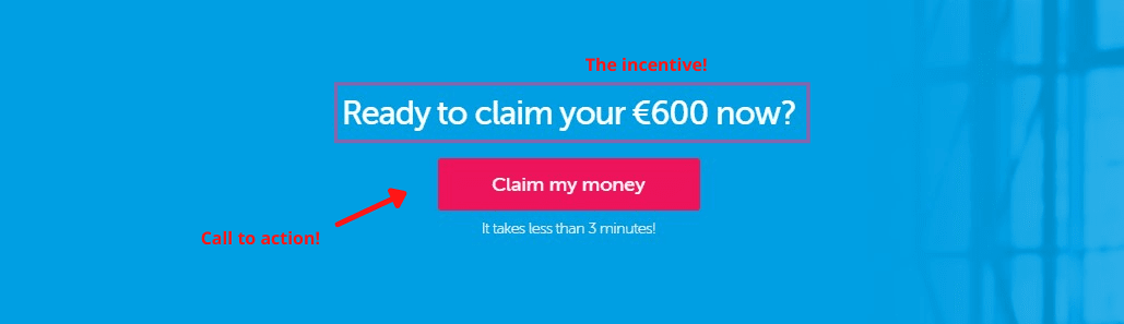 incentive headline example landing page design