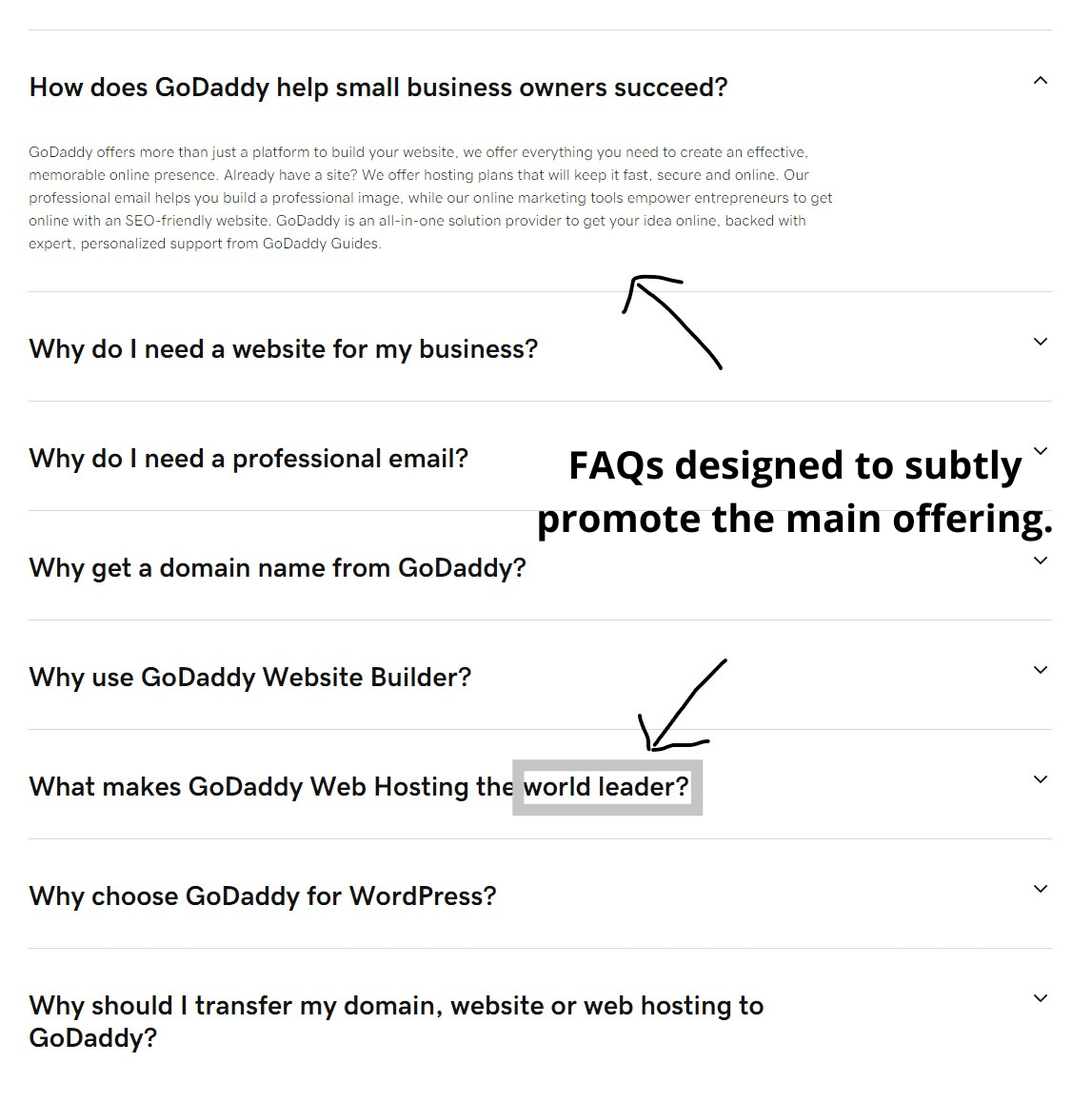 Go Daddy faq example
